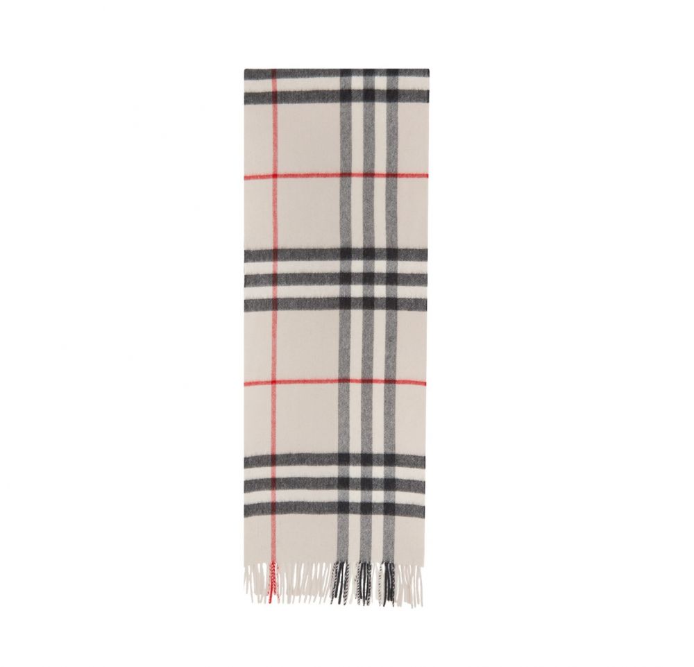 White Cashmere Check Giant Scarf $4130 HKD｜29% OFF $2932 HKD