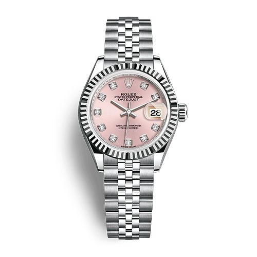 7. Oyster Perpetual Lady-Datejust 參考價HKD 76,200 ｜ 錶盤28毫米。 蠔式錶殼搭配三角坑紋外圈，錶殼及錶耳兩側折射出淡雅光澤，令28毫米的小巧錶殼輪廓更突出，倍添魅力。作為勞力士經典女裝腕錶，Lady-Datejust是品牌經典名錶Datejust之延續與昇華，一直是優雅風格與精準時計的代名詞。