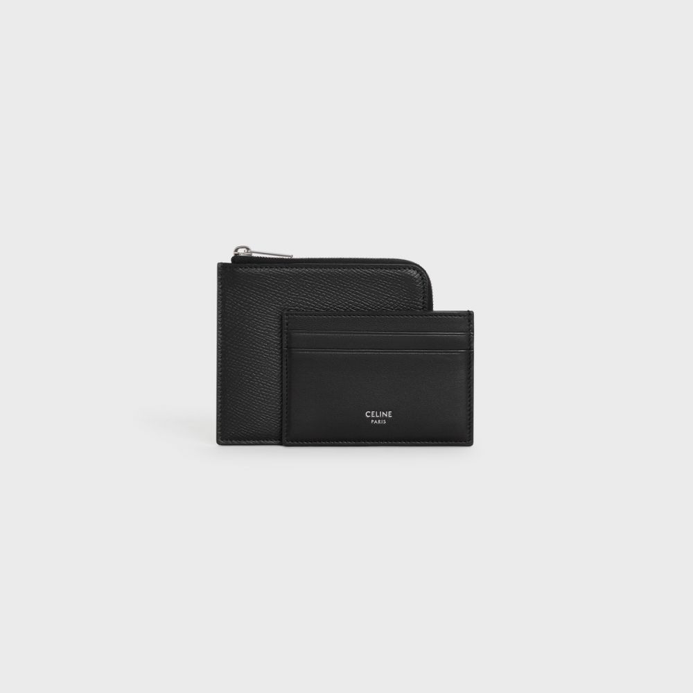 Zipped Purse with removable card holder in Grained and smooth calfskin  370 EUR 