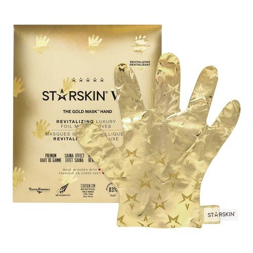【STARSKIN THE GOLD MASK™ HAND REVITALIZING HAND MASK 售價HKD$120│容量1 Pair】若你的雙手正處於長期乾燥、龜裂狀態，這款手膜便適合你。它蘊含豐富的保加利亞玫瑰、乳木果油成分，能迅速滋潤雙手，而外層的保護膜則可加強温暖效果，讓精華液更容易被肌膚吸收，如同幫雙手做了Treatment一樣，使雙手變得柔軟細嫩！