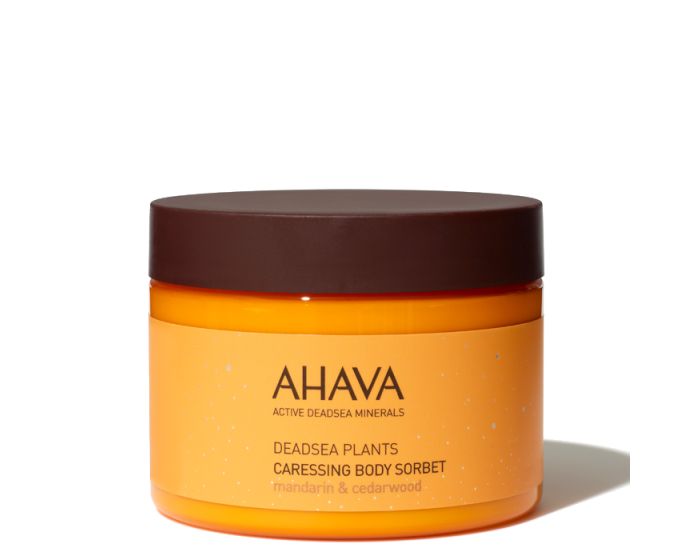 AHAVA CARESSING BODY SORBET (€34/350ml)：AHAVA潤膚霜含有雪松木精華、維生素E等成分，有效保護皮膚免受環境侵害，以及深層滋潤皮膚，質地輕薄而且無香料。