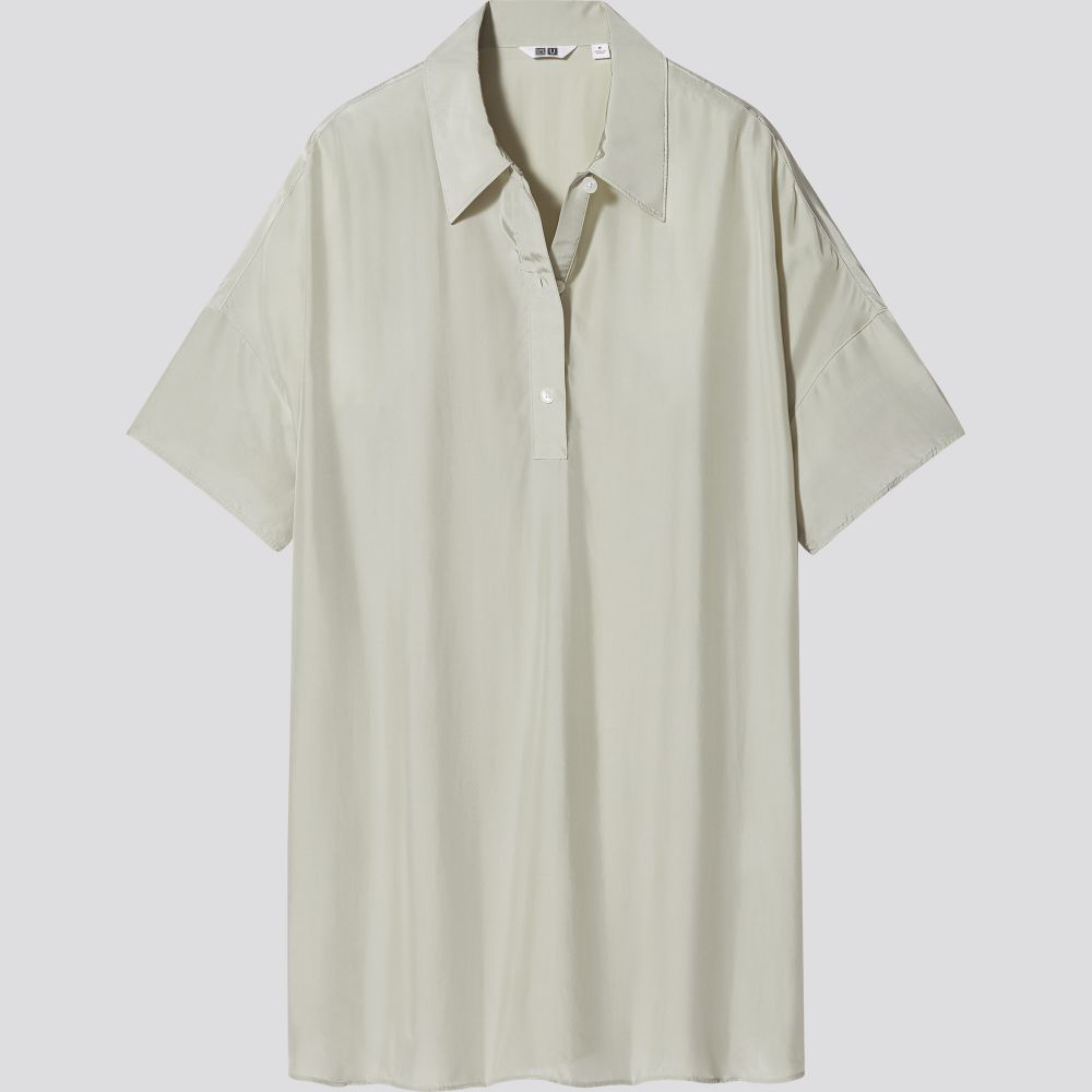 U光澤感嫘縈Polo長款上衣 (HK$199) U光澤感嫘縈Polo長款上衣 (HK$199)