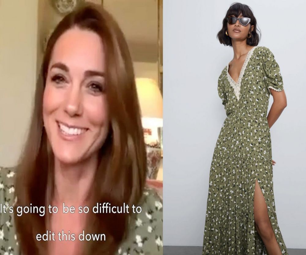 在八月份的一次Zoom通話中，凱特王妃穿著一件Zara綠色的碎花連衣裙價值69.90美元