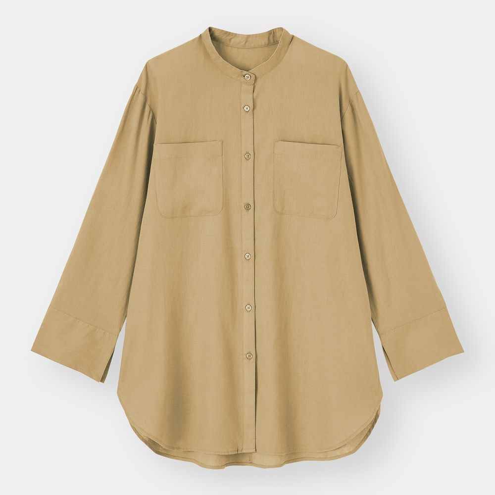 Linen blend band collar shirt│HK$179