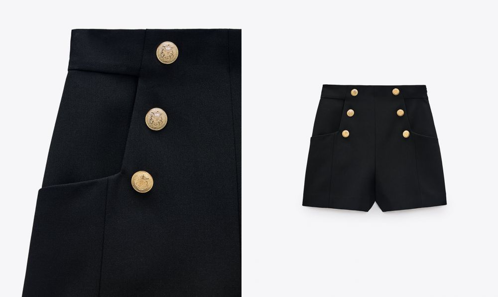 繫扣短褲 HK$359 高腰短褲，正面配以兩排金屬鈕扣，低調精緻。