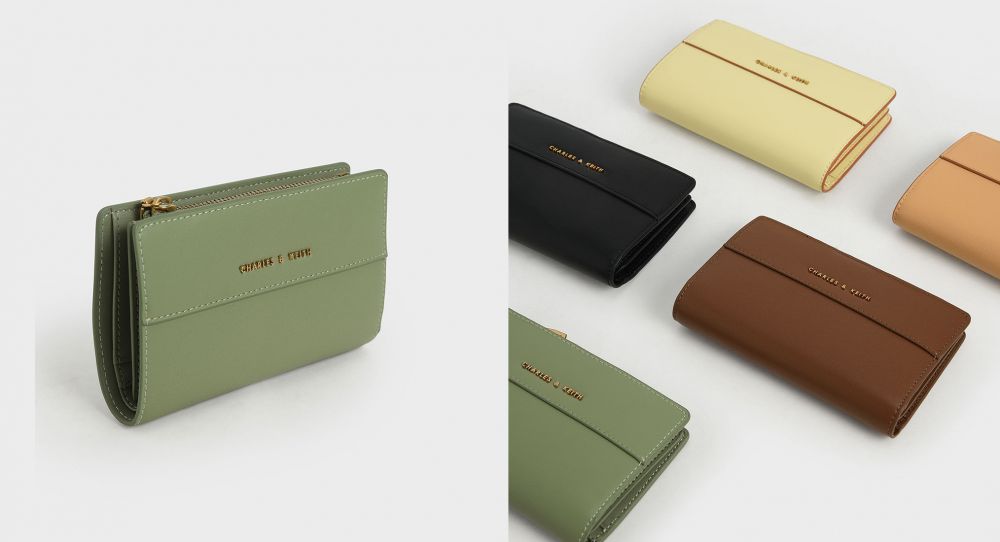 經典純色短夾HK$269 CHARLES & KEITH經典的錢包，也在2021春季系列推出鼠尾草綠色款，色調介於灰色和綠色之間。採用小牛合成軟皮，加添春日柔和感。