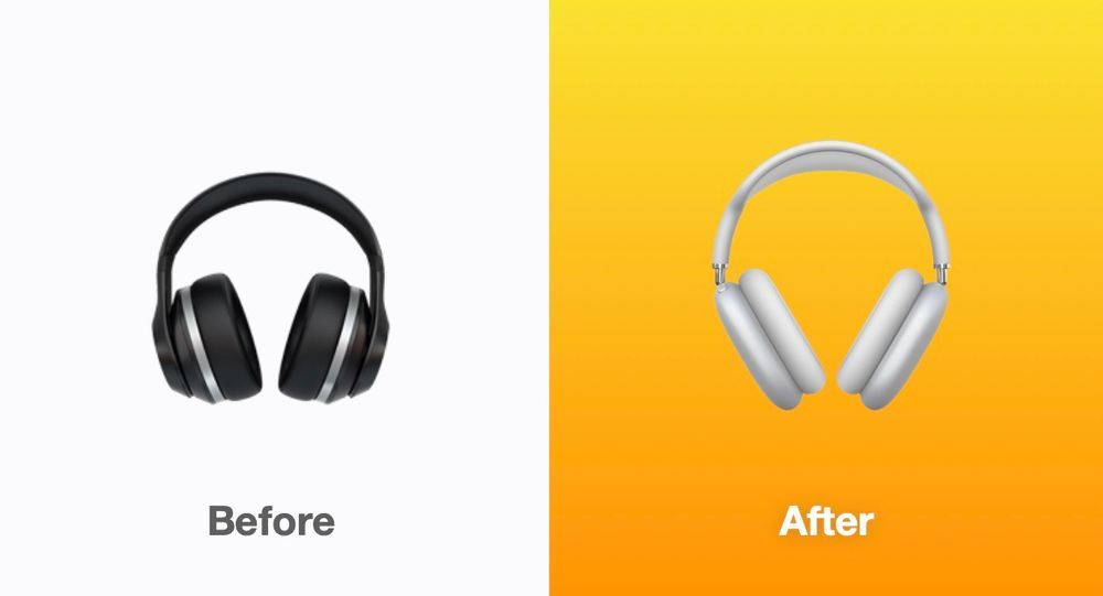 耳機︰耳機emoji也是作出了更新的款式，為配合品牌推出AirPod Max，耳機emoji也換成了同樣的設計。