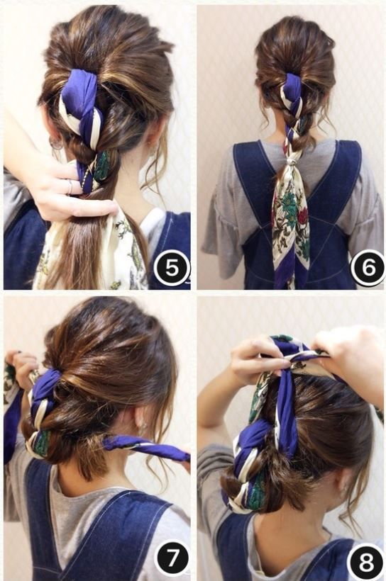 將剩餘的頭髮分為二分，把絲帶用作第三分，編成三股辮，再用髮圈固定。  握住絲帶兩側，將瓣子向上拉至髮根位置。