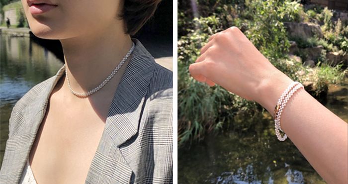 Chain pearl necklace $109000韓元 還可以繞起來當手鏈，真是一物二用！