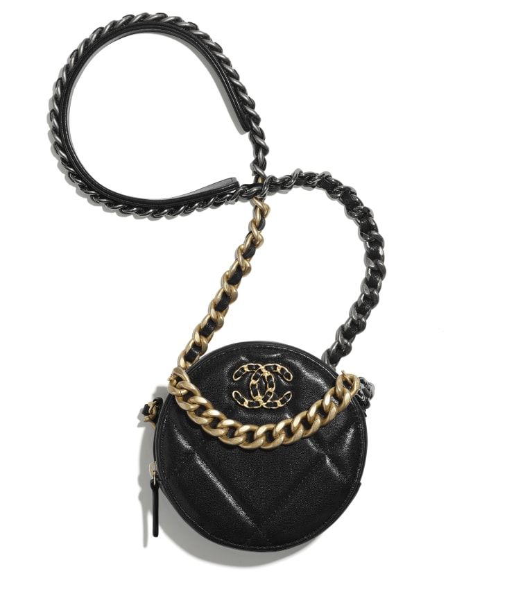 chanel 19 鏈條手提包 小羊皮、金色、銀色及鍍釕金屬. 黑色   HK$16,300