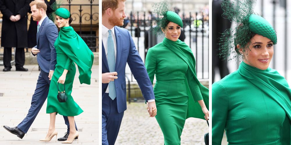 【復古綠斗篷連身裙】  在英聯邦紀念日當天，梅根穿上了出自Emilia Wickstead的翡翠綠斗篷連身裙，是次穿着打扮不但符合皇室規例，更是盡顯高貴大方。可惜此次已是梅根與哈里王子脫離王室前的最後一次公開亮相，然而造型卻被媒體報導大讚，尤為諷刺。