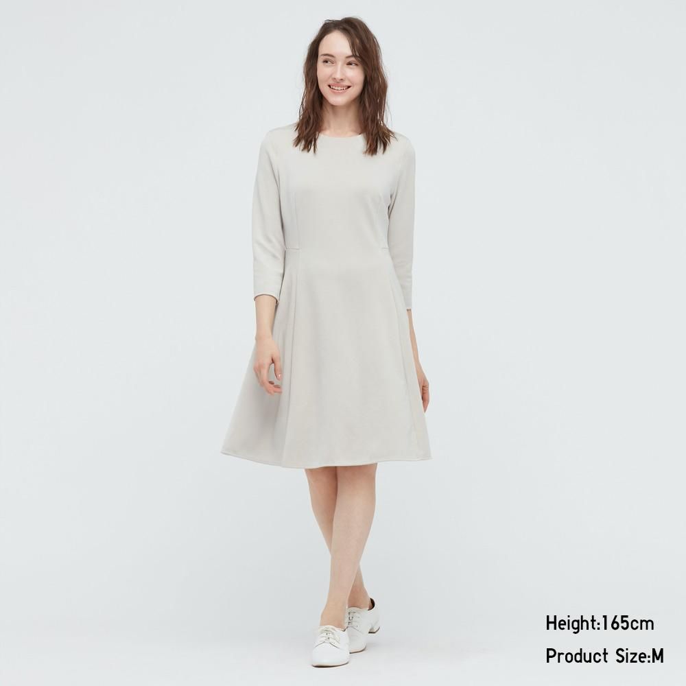 彈性雙面織紋寬襬連身裙 [7分袖] 原價HK$249 | 現售HK$99