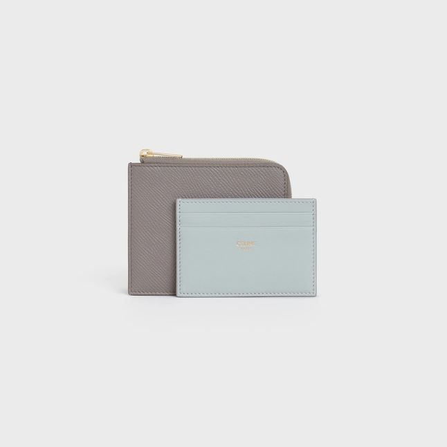 ZIPPED PURSE WITH REMOVABLE CARD HOLDER IN GRAINED CALFSKIN AND SMOOTH LAMBSKIN 售價HK$ 3,950 | PEBBLE/ MINERAL