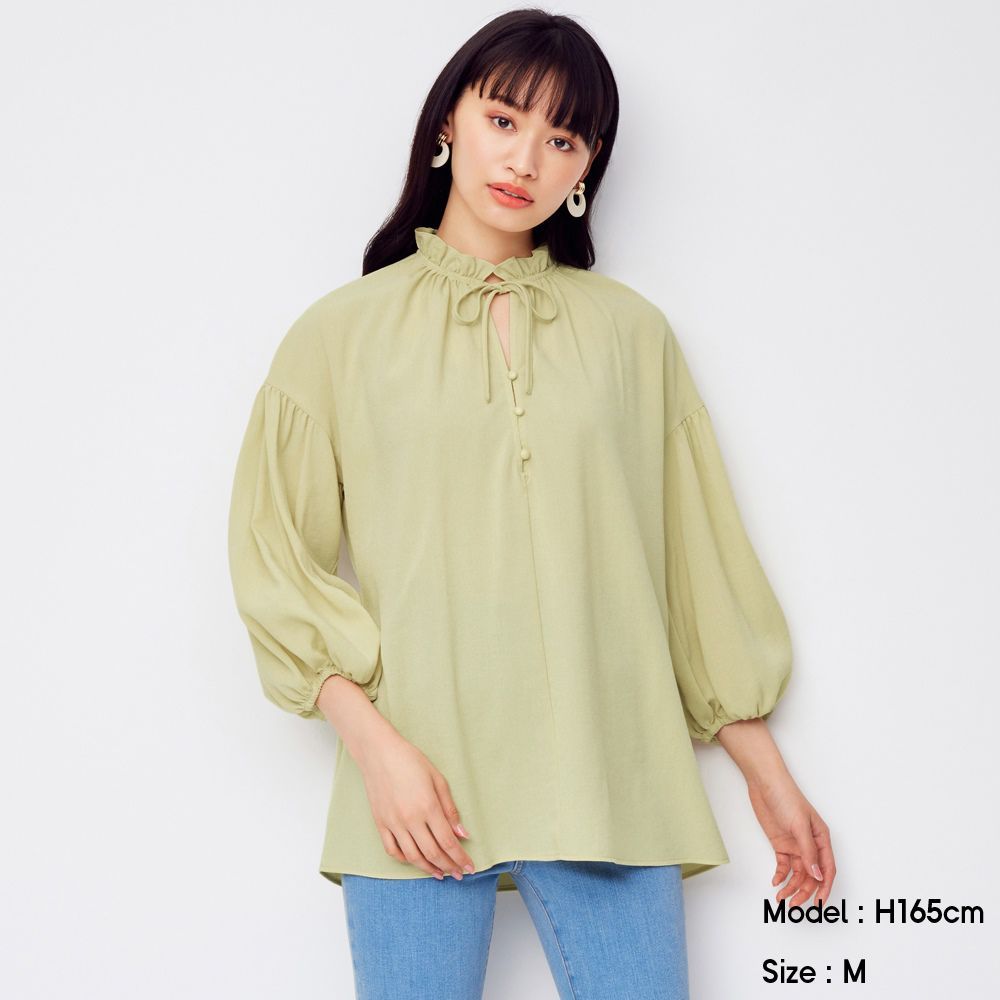Frill-neck peasant blouse $179