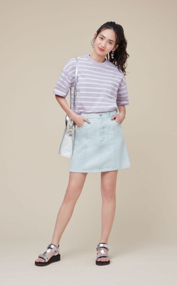 Denim A-line mini skirt $149