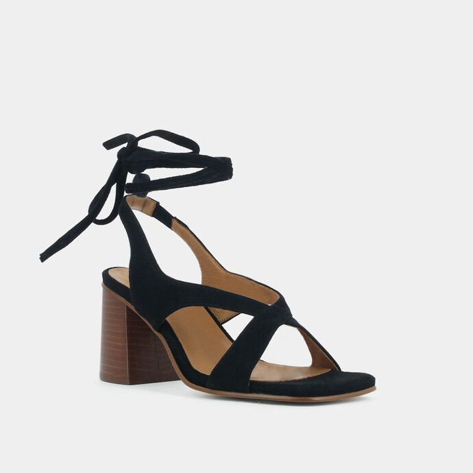 HEELED SANDALS WITH STRAPS TO TIE in black suede ‌｜HK$1400