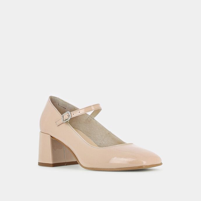MARY JANES WITH SQUARE HEEL in nude patent leather ‌｜HK$1400