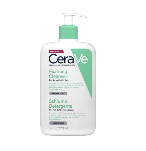 CeraVe 清爽泡沫潔膚露  售價HK$155 | 容量473ml。  美國國家濕疹協會認可，以pH5.2-5.8的弱酸性配方，溫和泡沫深度清潔，去除多餘油脂、污垢及妝容。另外，蘊含3種親膚神經酰胺，潔淨同時為肌膚持續保濕，無添加Paraben類防腐劑和香料，適合中性至油性敏感肌膚使用。