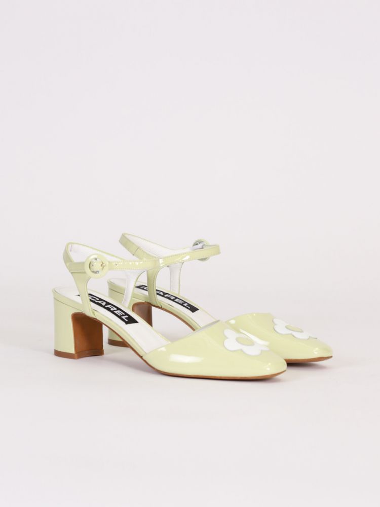 Anise green and white patent leather sandals ｜€285