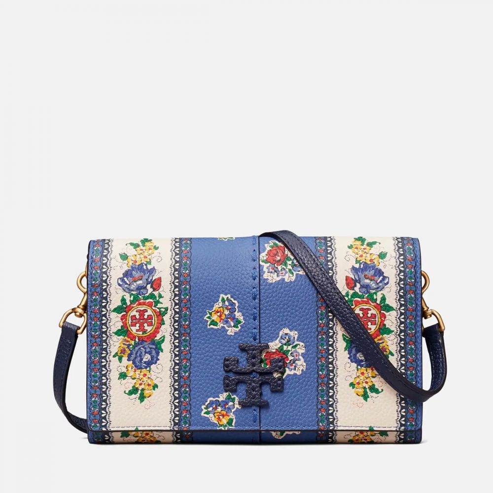 Tory Burch Women's Mcgraw Floral Wallet Cross Body Bag - Blue Tea Rose Border：原價：HK$3656.5 |現售：HK$2564.7