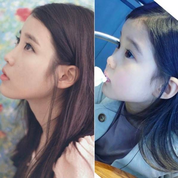韓國網民用她的照片與IU照片作對比，甚至翻出IU的童年照片，二人的相似度可說是「達90%」。