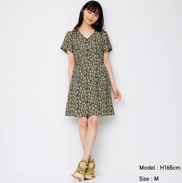 Flower print lace-up mini dress｜¥2,490