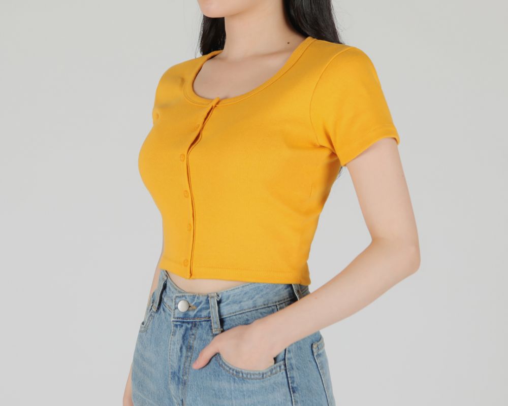 365BASIC Button-Front Short Sleeve Cropped T-Shirt US$14.30