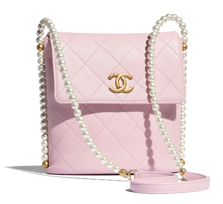 細號hobo手袋 - 小牛皮、仿珍珠及金色金屬 淺粉紅色 」｜ HK$ 34,300