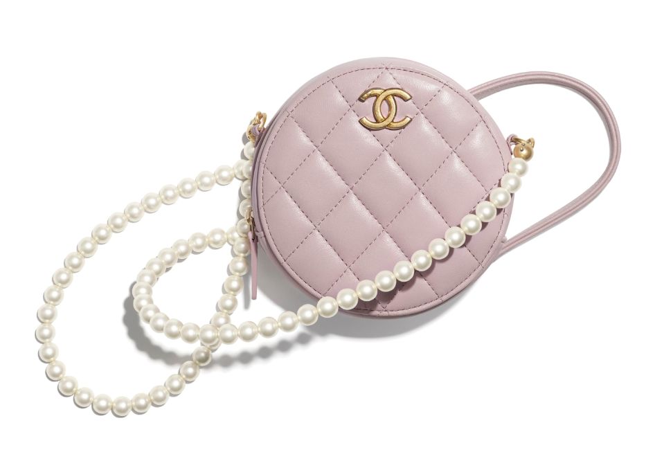 鏈條手提包 - 小牛皮、仿珍珠及金色金屬 淺粉紅色 | HK$ 21,600