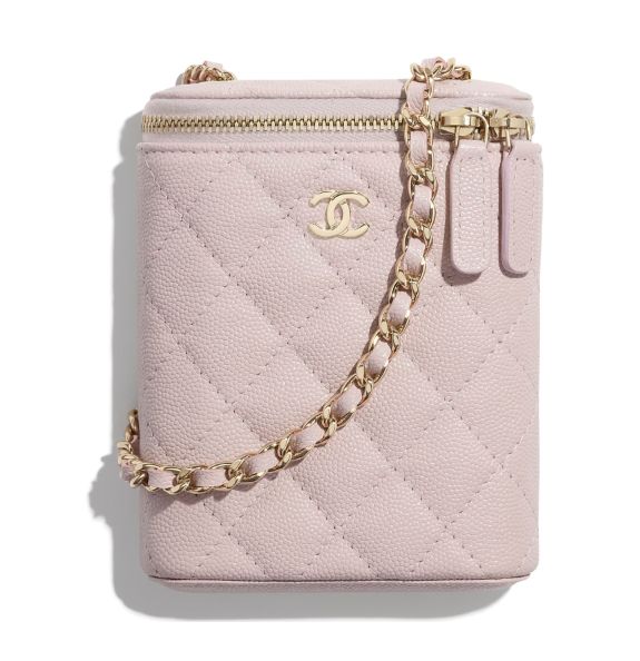經典款鏈條梳妝袋 - 粒紋小牛皮及金色金屬 淺粉紅色 | HK$ 12,600