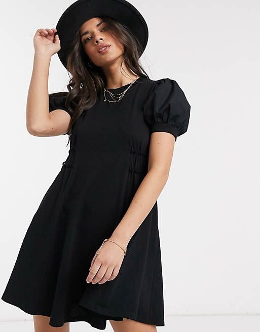 Topshop poplin sleeve mini dress in black (原價：HK$264.55/特價：HK$132.28)