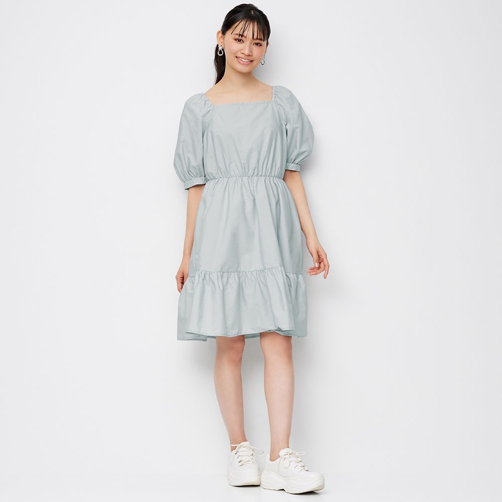 Square-neck tiered mini dress $199