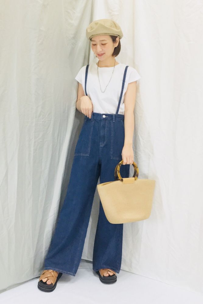Denim wide pants with suspenders $199