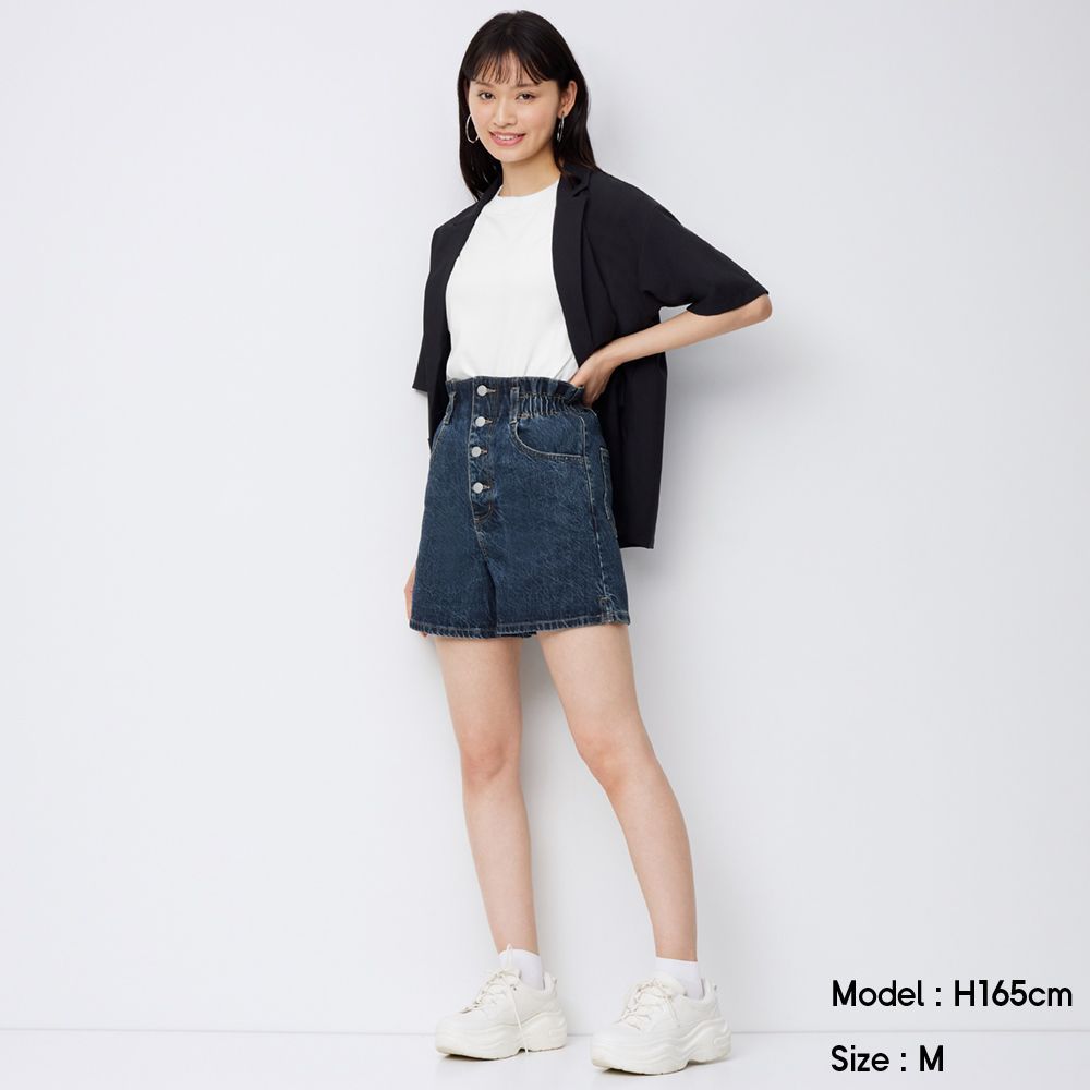 Waist gathered denim shorts $149