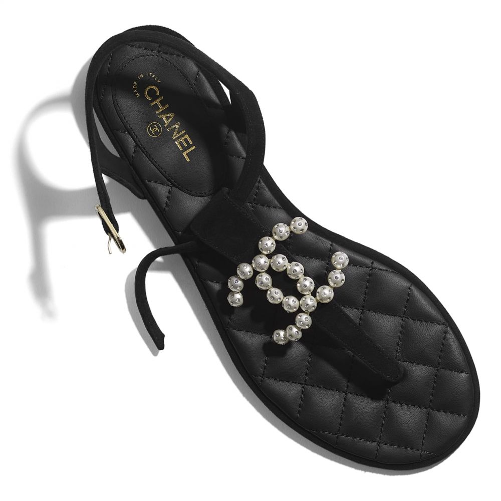 涼鞋 絨面小山羊皮及珠寶 黑色 HK$ 10,400