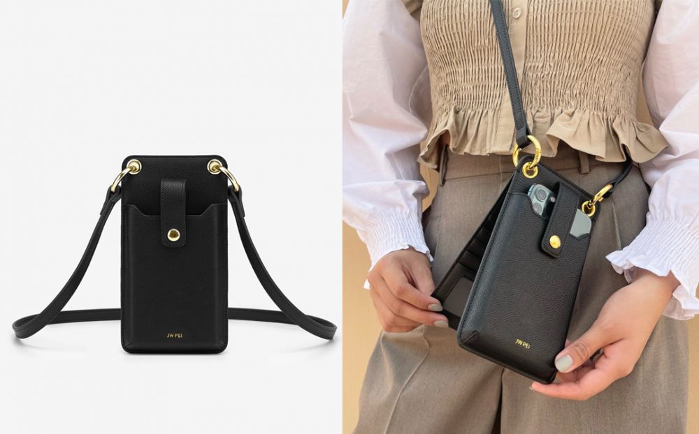 Quinn 手機包 - 黑色粒紋素皮革  定價HK$399.00 ｜75折 銷價HK$299.00