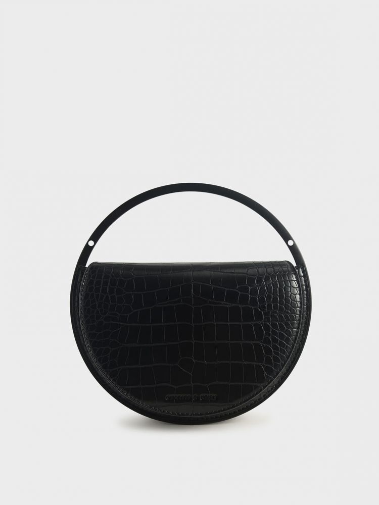 圓型鱷魚紋手提包 - 黑色 | 原價 HK$ 669 | 19% Off優惠價 HK$ 539