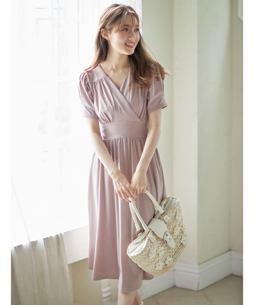 Cache-coeur design cut-and-sew dress with ribbon｜3,900円