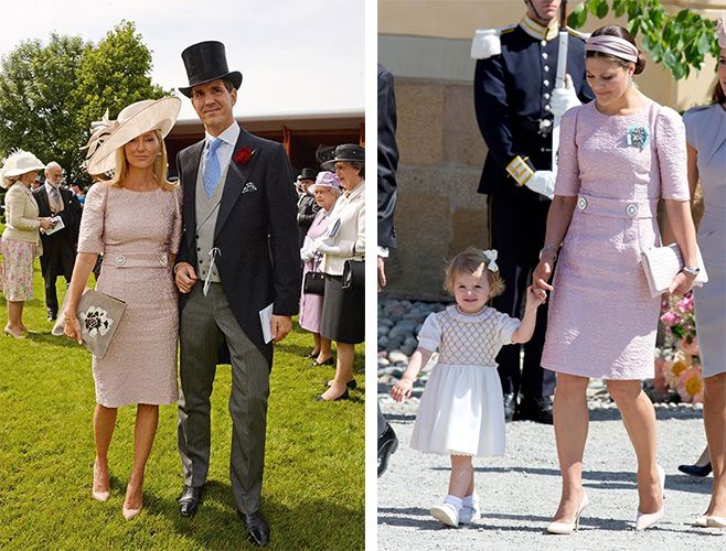 【7. 瑪麗珊圖米勒王儲妃、維多利亞公主】希臘瑪麗珊圖米勒王儲妃（Crown Princess Marie-Chantal）曾在英國出席活動時，穿著Dolce & Gabbana 的粉色蕾絲裙，配以同色禮帽，穿搭高貴又優雅。幾天後，瑞典王儲維多利亞公主（Princess Victoria）亦在公主的洗禮上，以粉色頭箍搭配同款連衣裙。