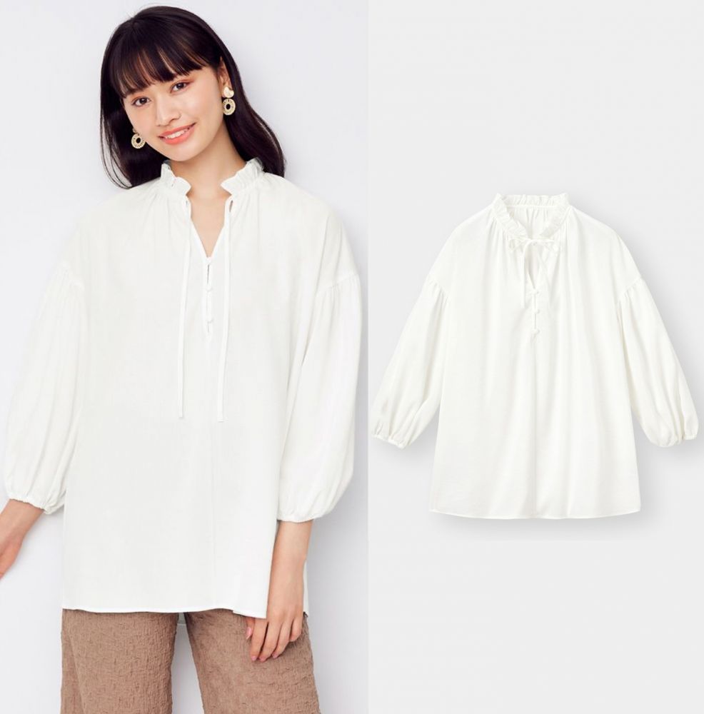 Frill-neck peasant blouse  原價：HK$179｜現售：HK$79
