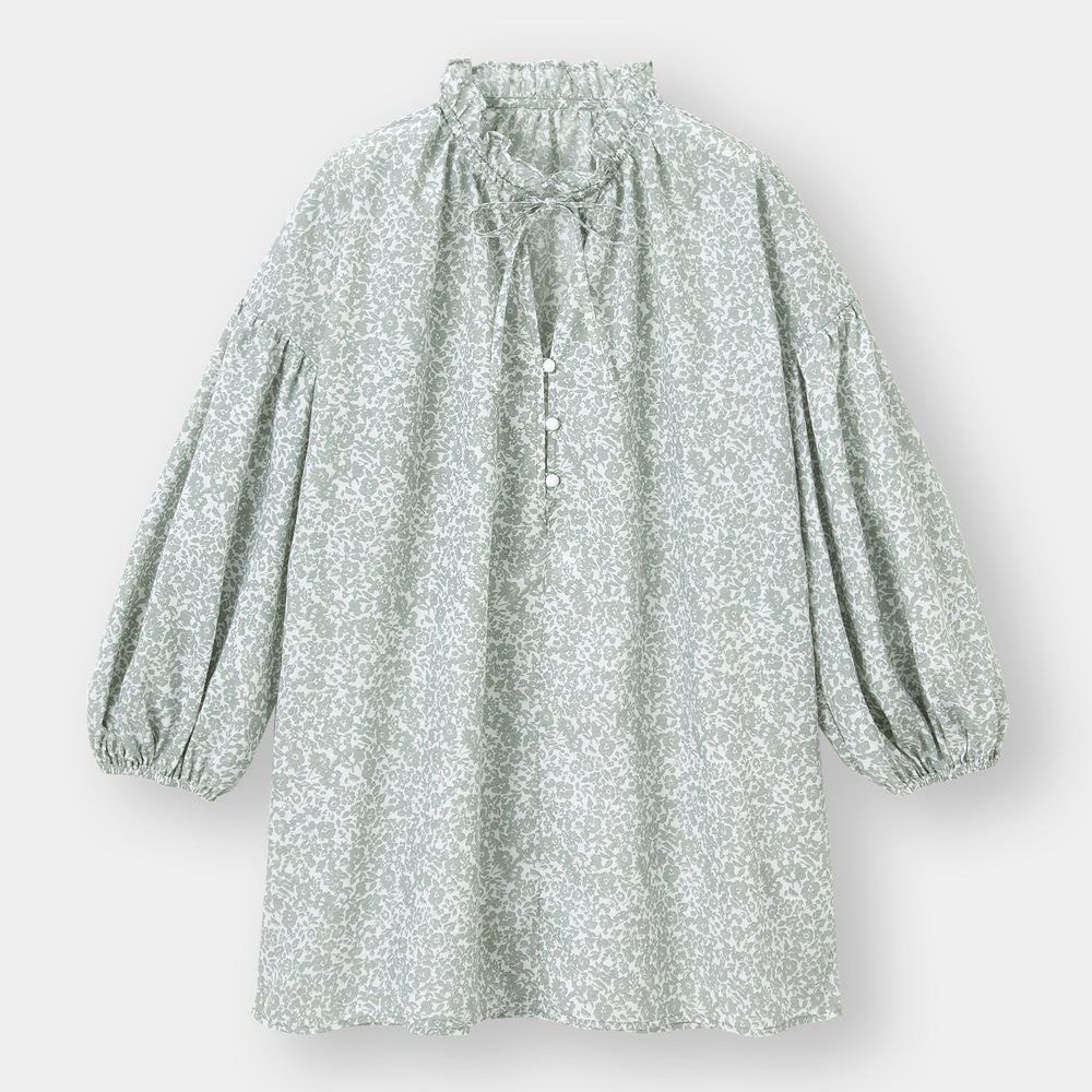 Printed frill-neck peasant blouse  原價：HK$179｜現售：HK$79