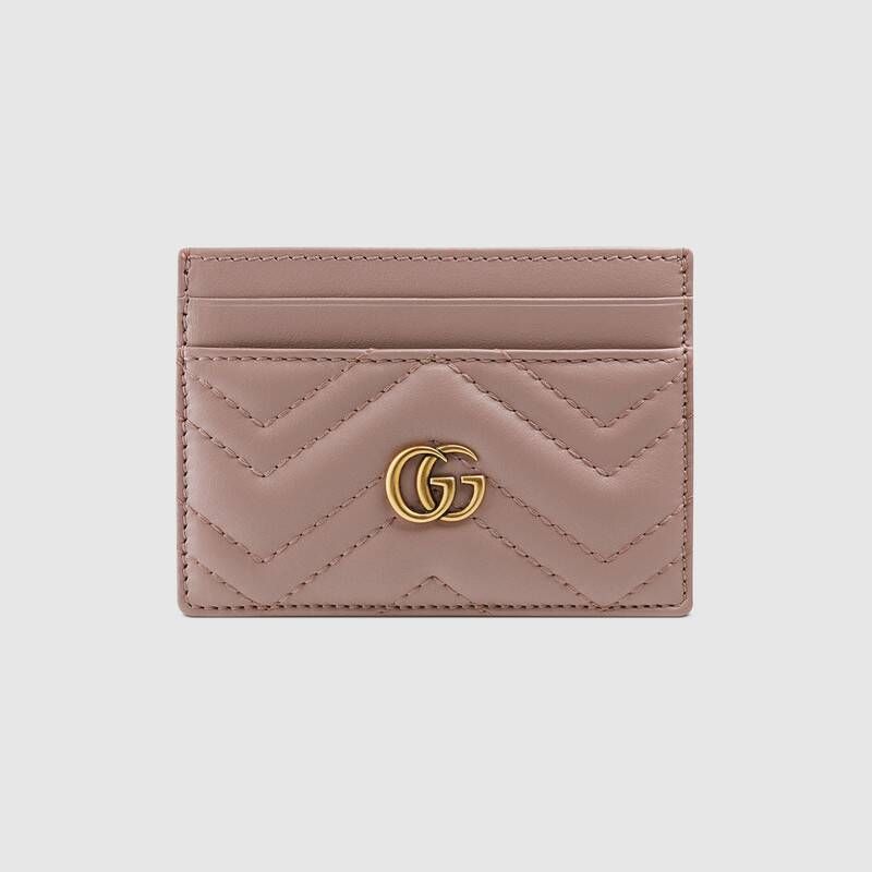 GUCCI GG Marmont卡片套  灰粉紅色皺褶皮革  HK$ 2,250 