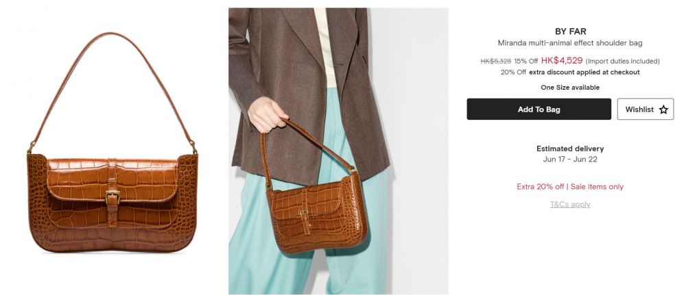 BY FAR Miranda multi-animal effect shoulder bag   原價 HK$5,328 (15% Off) 現價 HK$4,529 (20% Offextra discount applied at checkout)