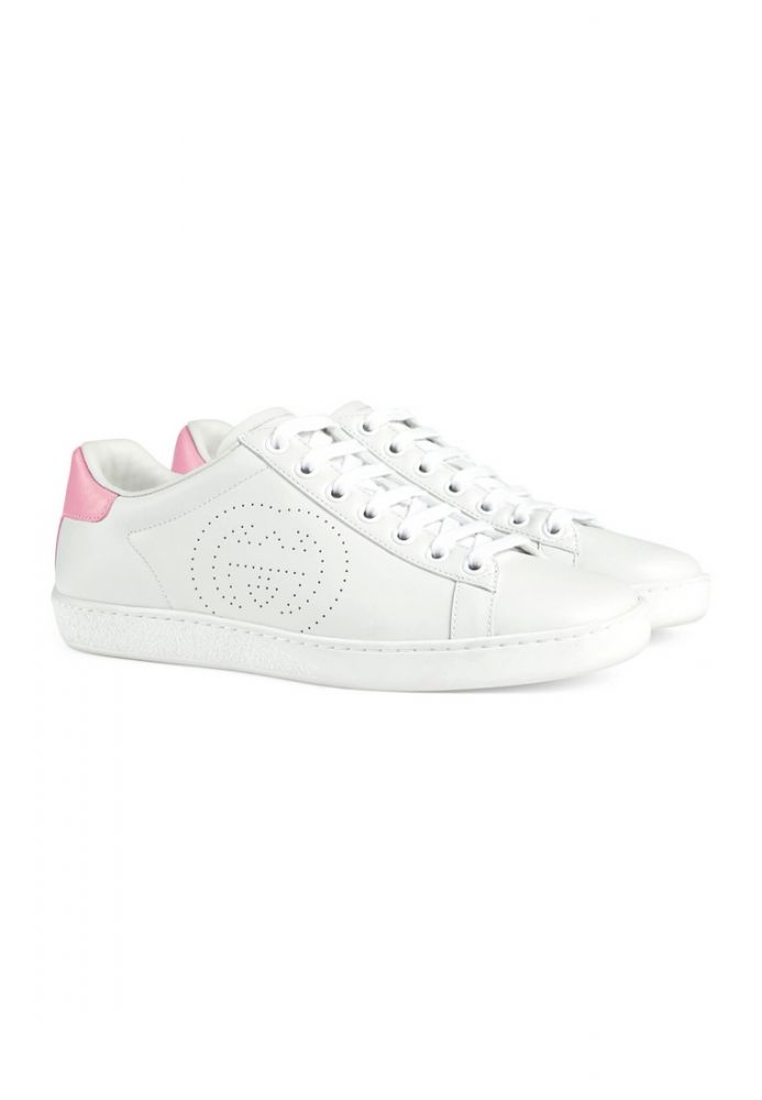 Interlocking G Ace Women's Sneakers in White/Pink  網店原價HK$ 6,670.00｜網店折後 HK$ 5,010.00