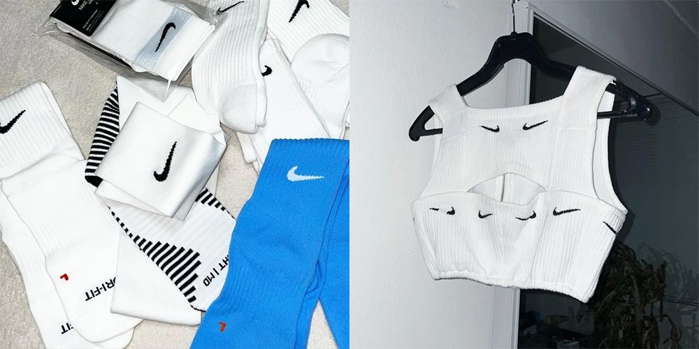 更有不少網民紛紛追問是否Nike推出的最新款式，最後泫雅只好親自回應：「這件衣服是由造型師用NIKE白襪改造的」。