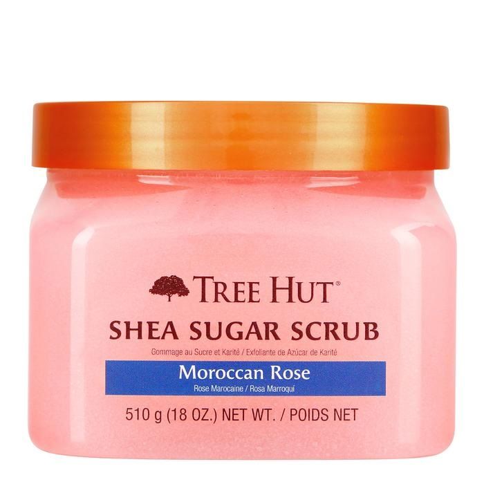 TREE HUT SHEA SUGAR SCRUB MOROCCAN ROSE｜18oz：除了美白精華外，不少韓國女生都會使用磨砂膏為身體去角質，從而令肌膚更為亮白。