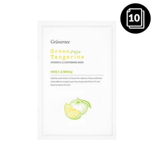 Grunersee Green Jeju Tangerine Vitamin C 5.5 Whitening Mask｜US$17/10片：面膜含有青檸維他命c成分，有效美白肌膚，是不少韓國女生都推介的平價美白面膜之一！