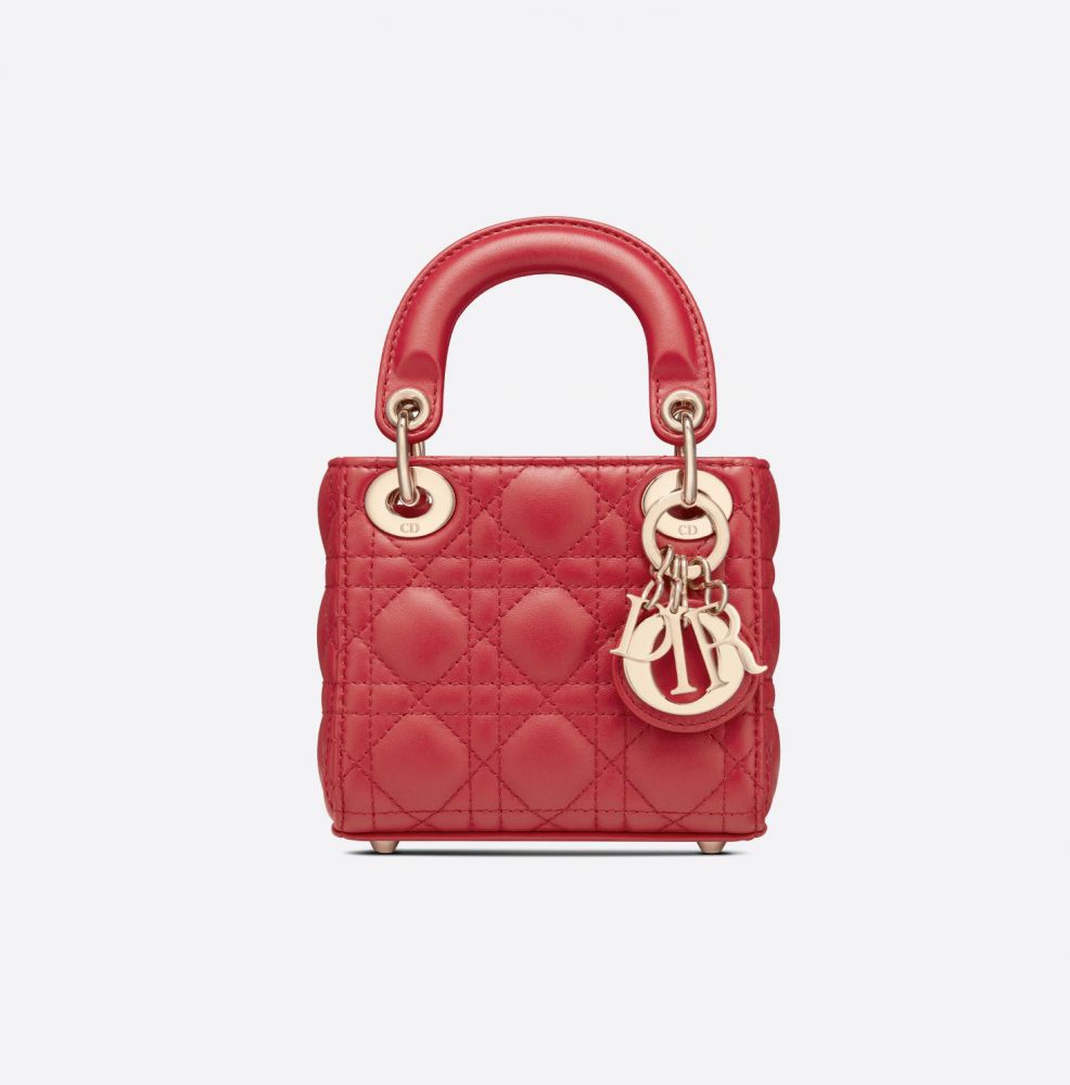 微型 LADY DIOR 手袋 (紅色 Cannage 藤格紋圖案羊皮) HK$27,500｜12 x 10 x 5 厘米