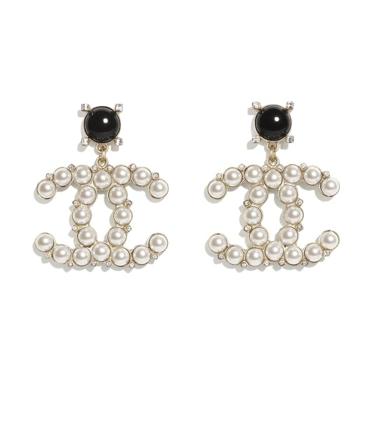 耳環   金屬、玻璃珍珠及水晶 金、珍珠白、黑色及水晶    HKD 6,300