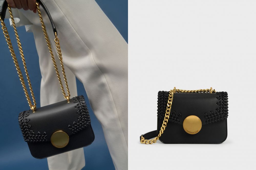 Woven Double Chain Handle Bag - Black - 原價：HK$639｜現售：HK$499  (22% OFF)